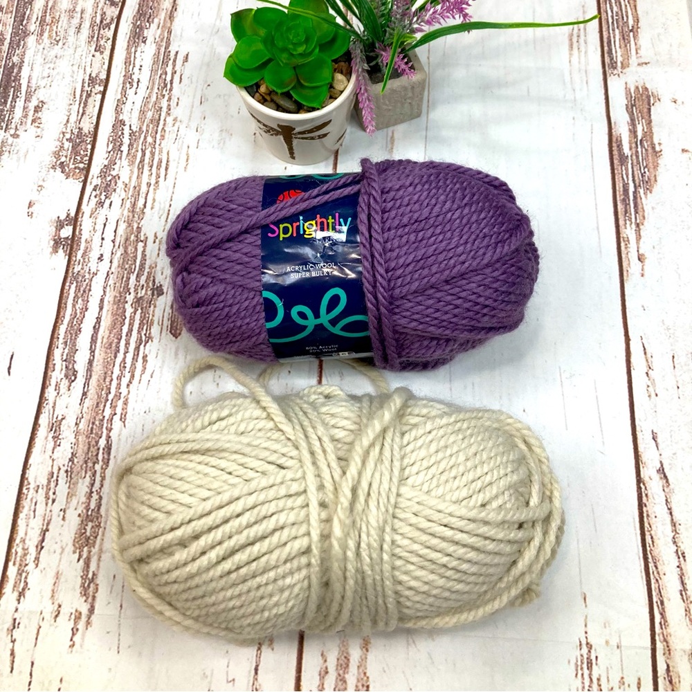 Sprightly Yarn Bundle Acrylic Wool Dusty Purple & Beige White